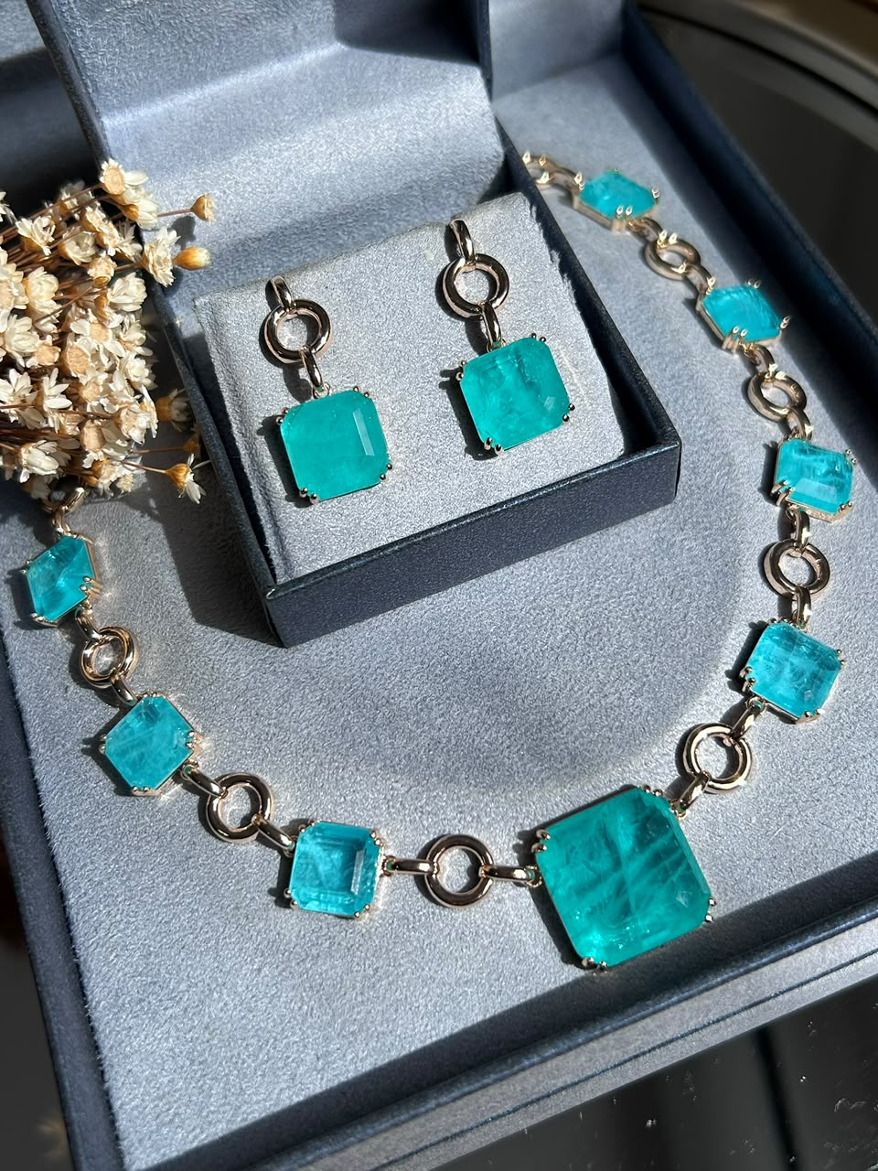 Conjunto Brinco e Colar Square Turmalina