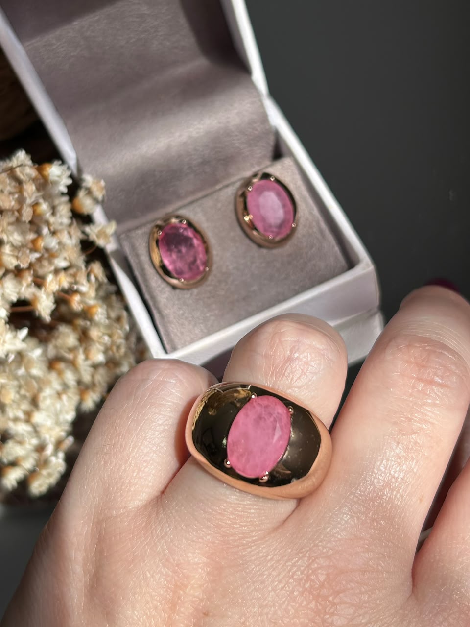 Conjunto Brinco e Anel Ondina Rosa