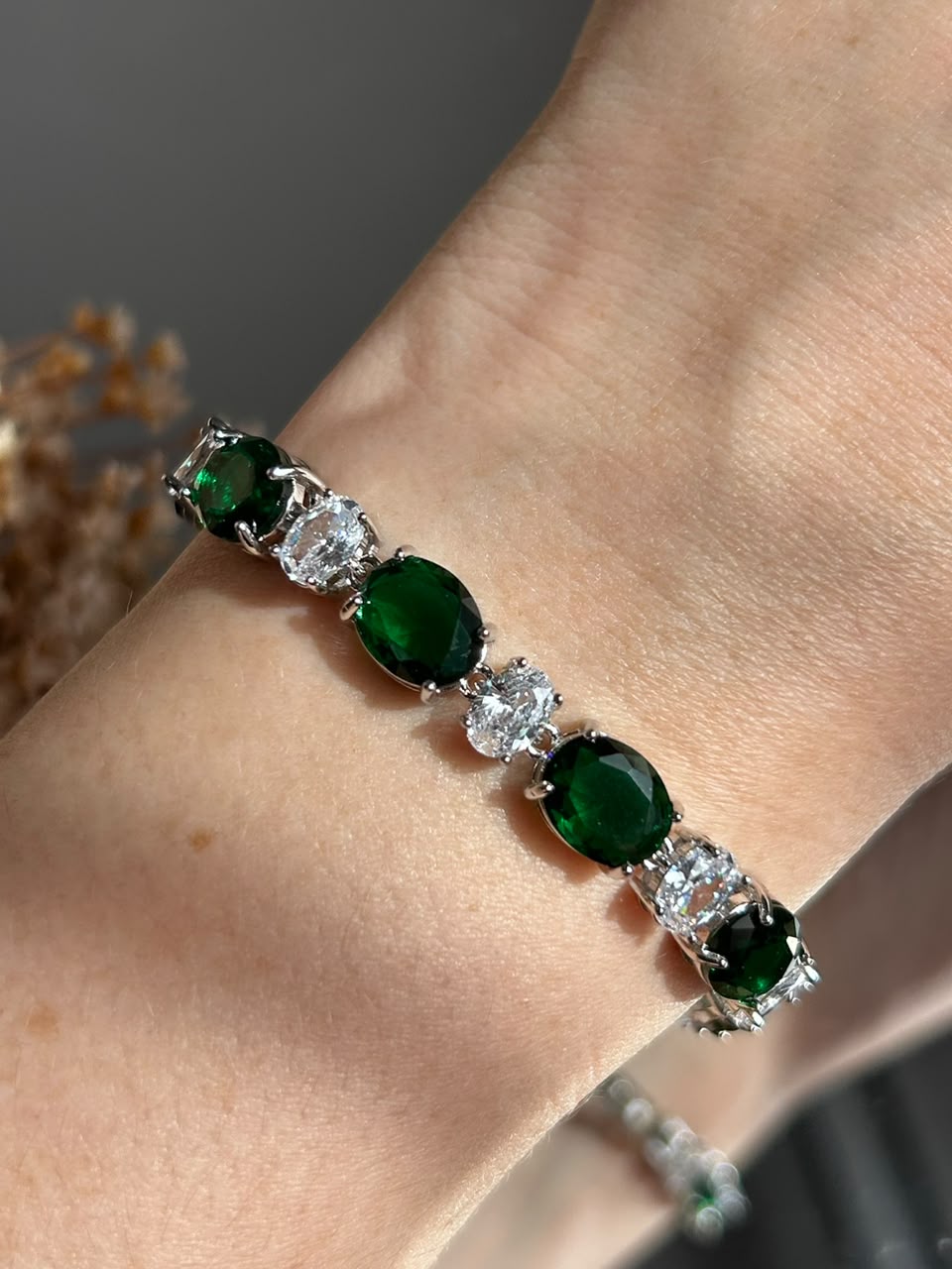 Pulseira Riviera Pedras Ovais Mesclado Verde Esmeralda