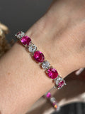 Pulseira Riviera Pedras Ovais Mesclado Safira Rosa/Pink