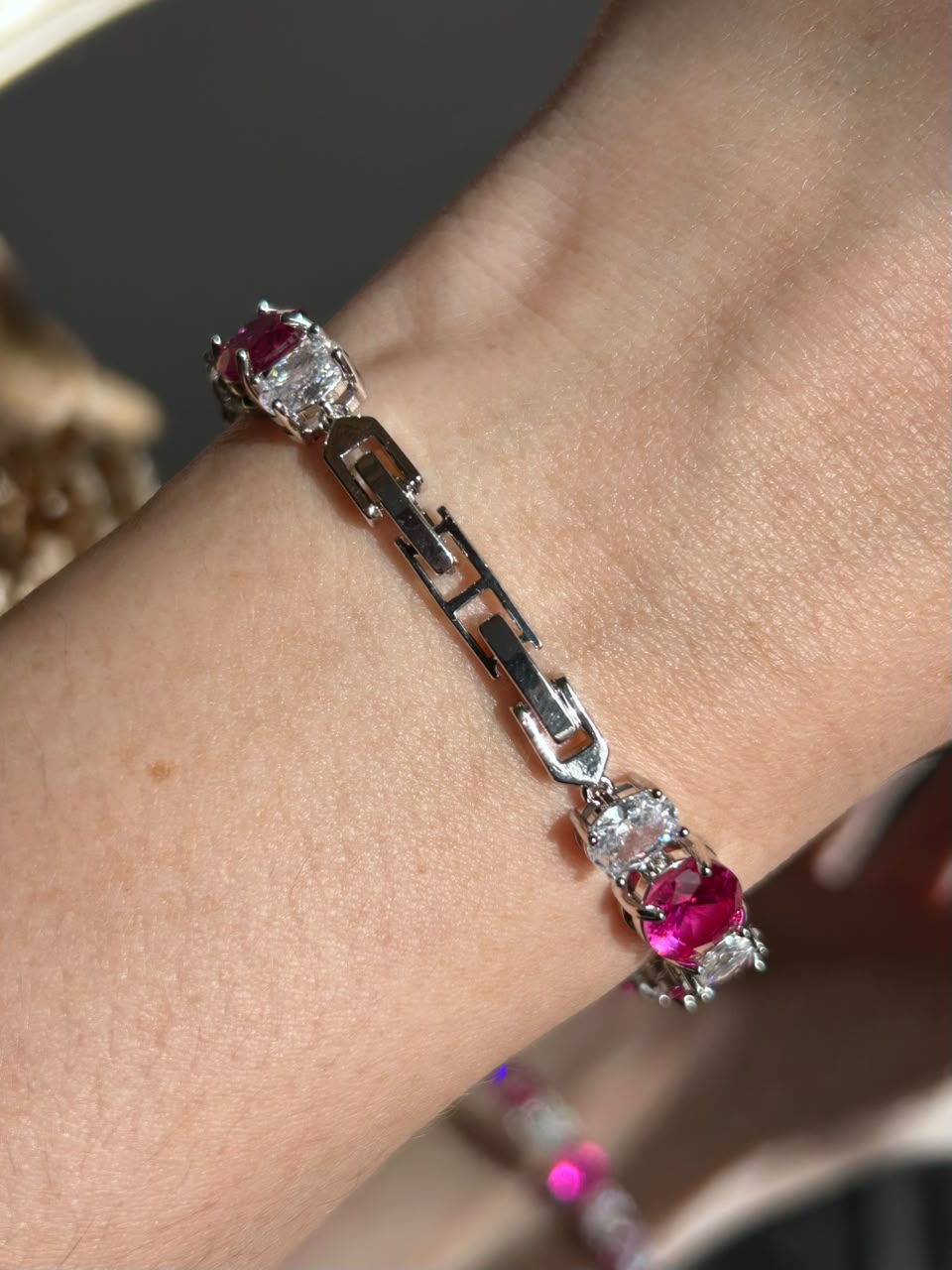 Pulseira Riviera Pedras Ovais Mesclado Safira Rosa/Pink