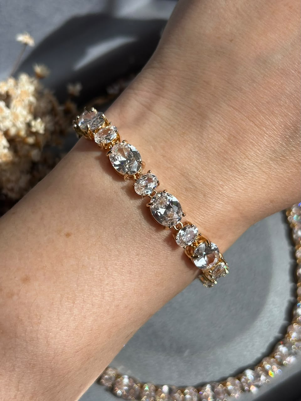 Pulseira Riviera Pedras Ovais Dourado