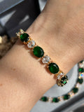 Pulseira Riviera Pedras Ovais Mesclado Verde Esmeralda Dourado