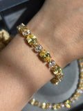 Pulseira Riviera Pedras Ovais Mesclado Fancy Yellow Dourado