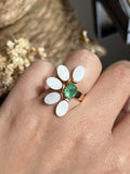 ANEL MEIA FLOR MADREPÉROLA E TURMALINA BANHADO A OURO