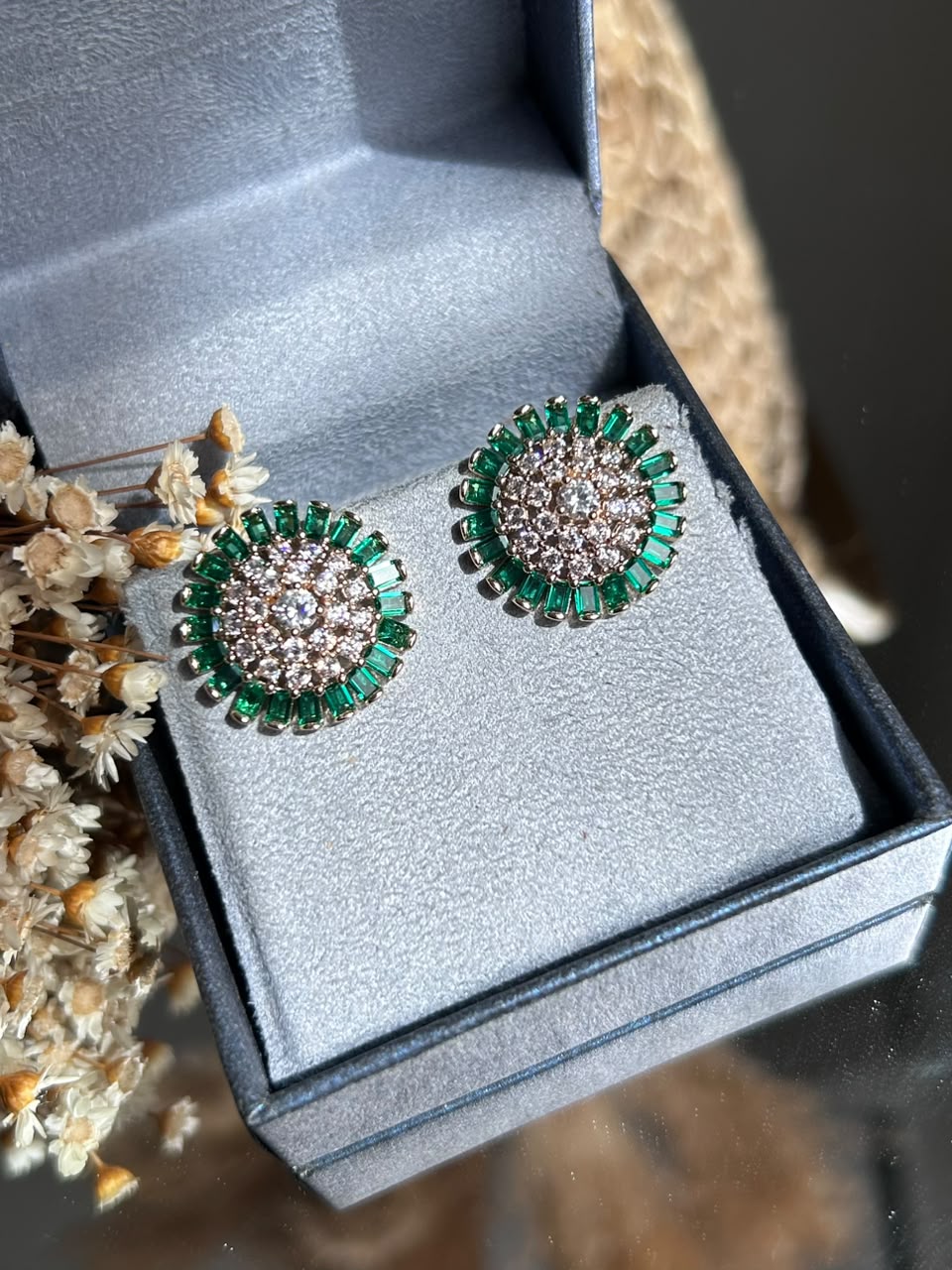 Conjunto Brinco e Anel Pizza Verde Esmeralda