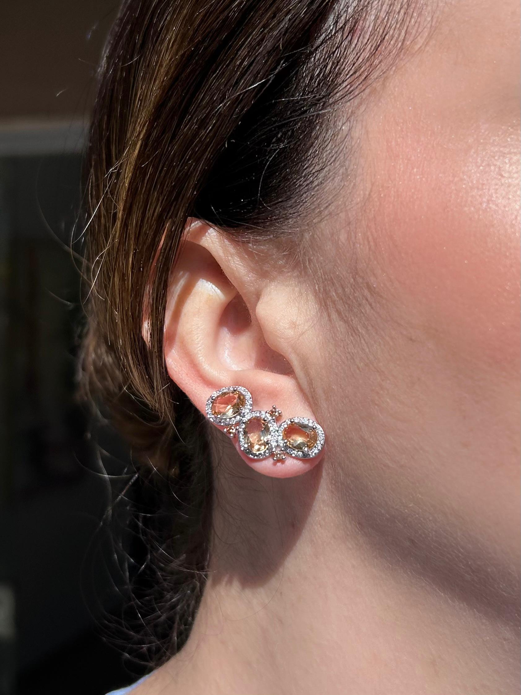Earcuff 3 Pedras Ovais Champagne
