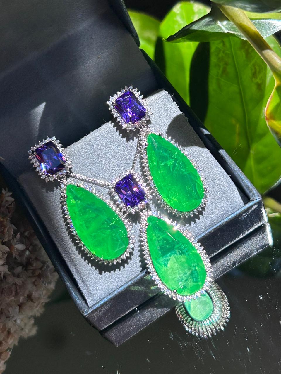 Conjunto Brinco e Colar Luxo Jade e Ametista