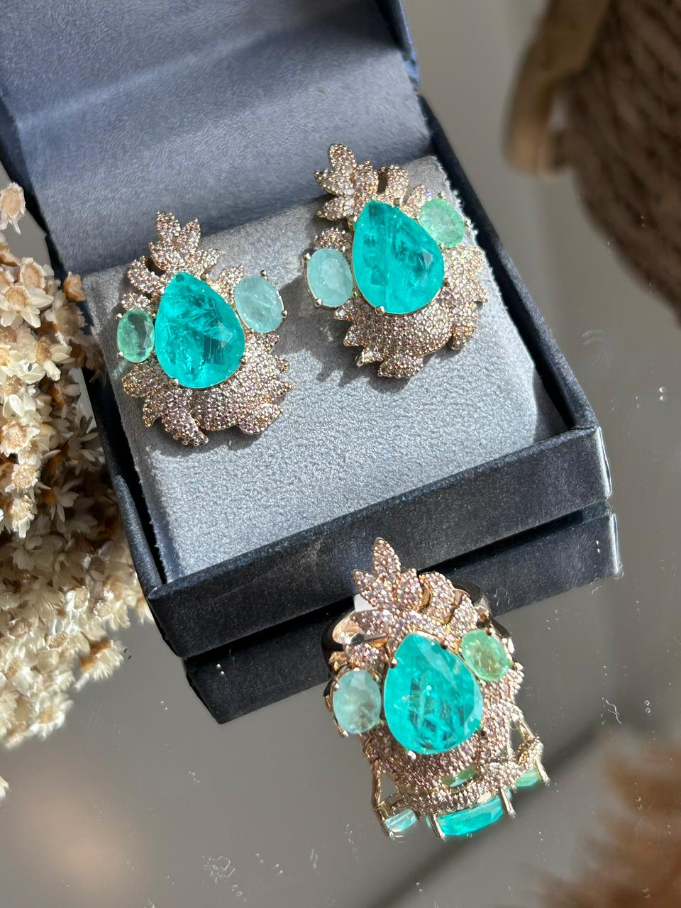 Conjunto Brinco e Anel Turmalina Detalhado