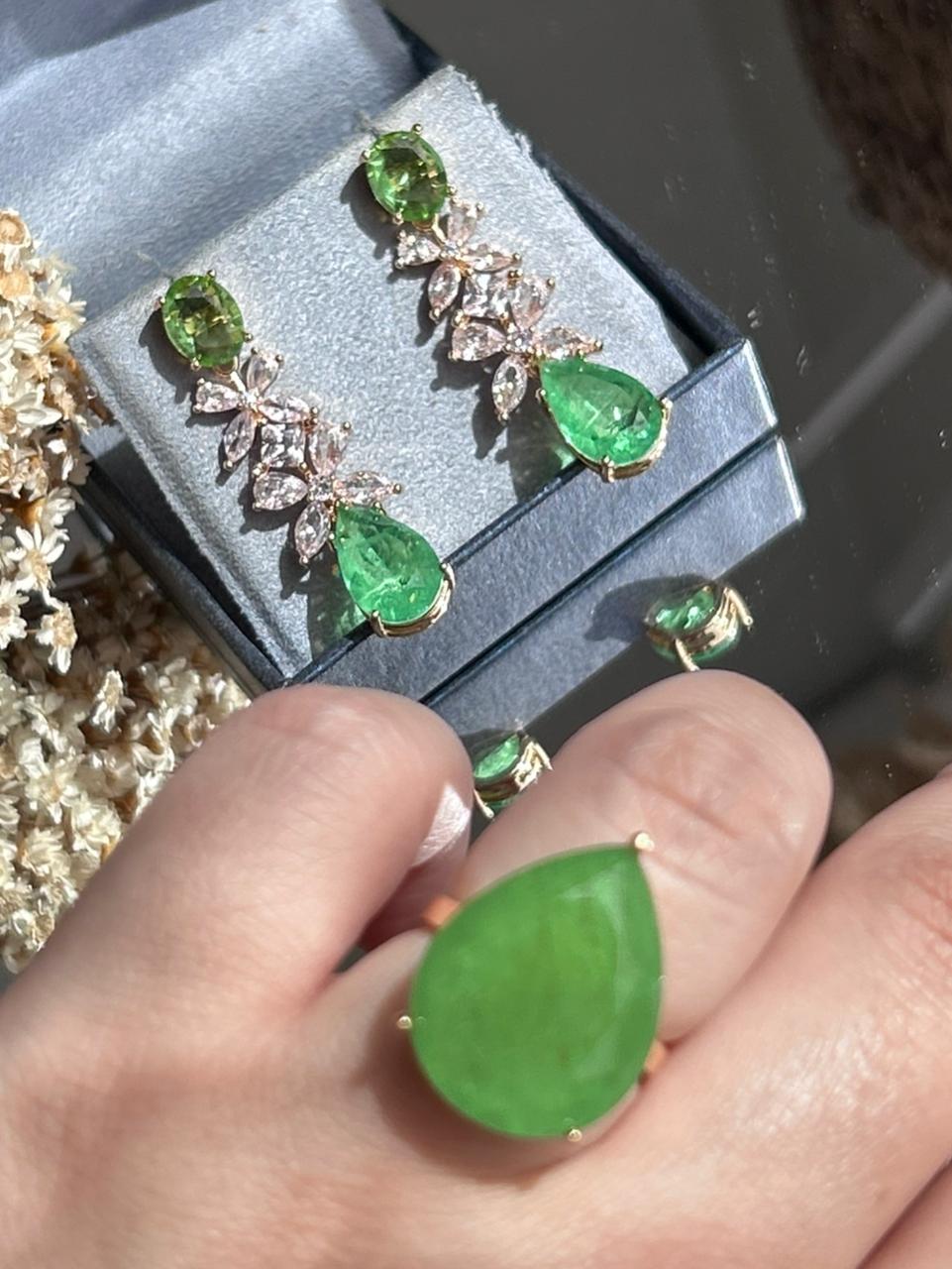 Conjunto Brinco e Anel Verde Limão