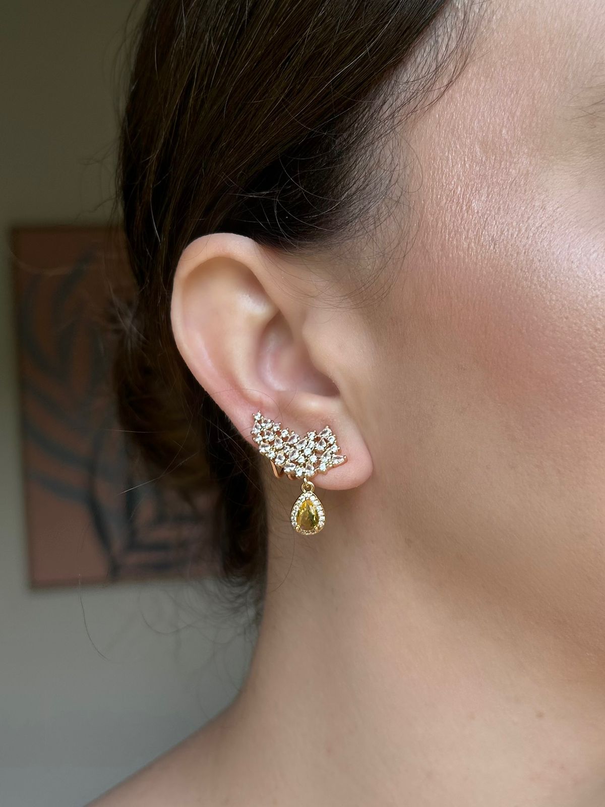 Brinco EarCuff Gota Fancy Yellow Dourado