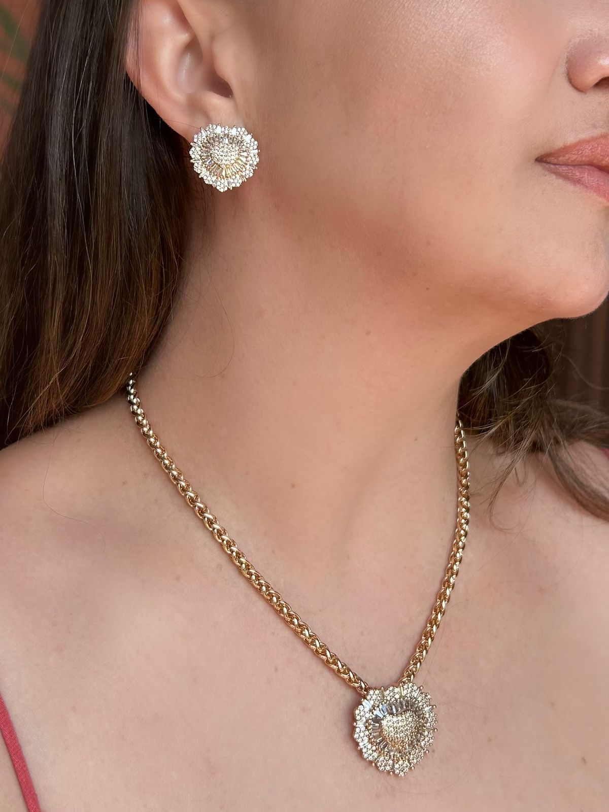 Conjunto Brinco e Colar Goração Baguetado