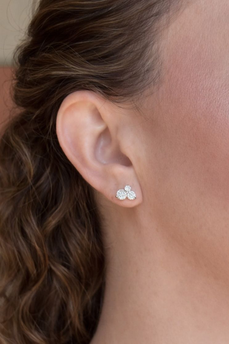 Brinco 3 Pedras Moissanites 3 Pedras 3/4/5mm 0,5ct