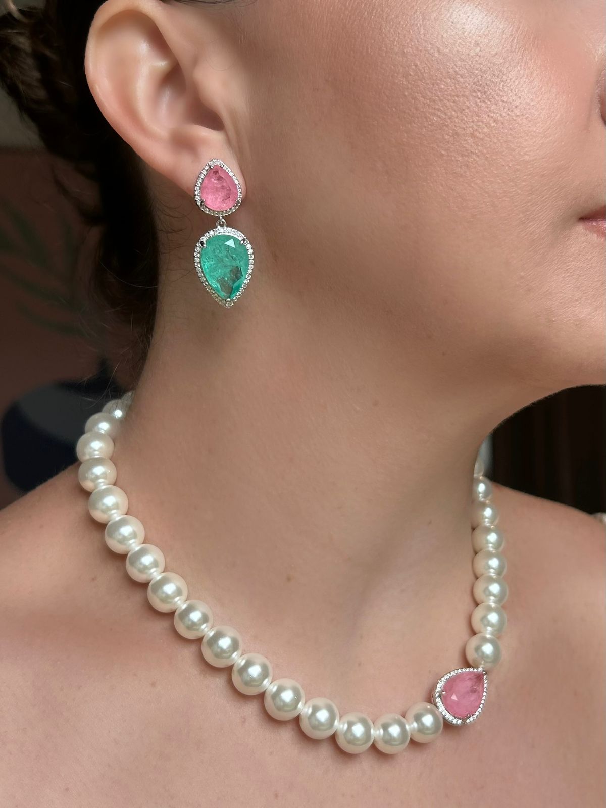 Colar Peróla Shell Gota Rosa