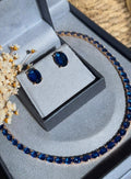 Conjunto Brinco e Colar Azul Safira Dourado
