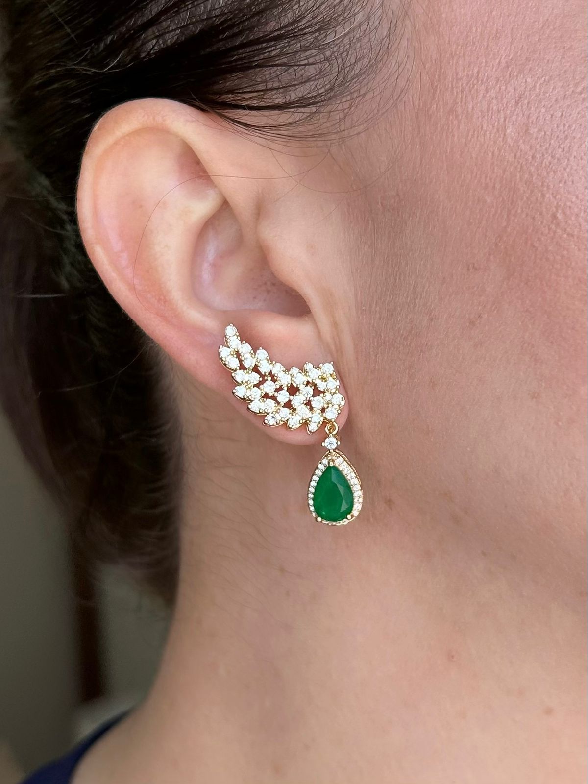 EarCuff Kate Verde Esmeralda Dourado