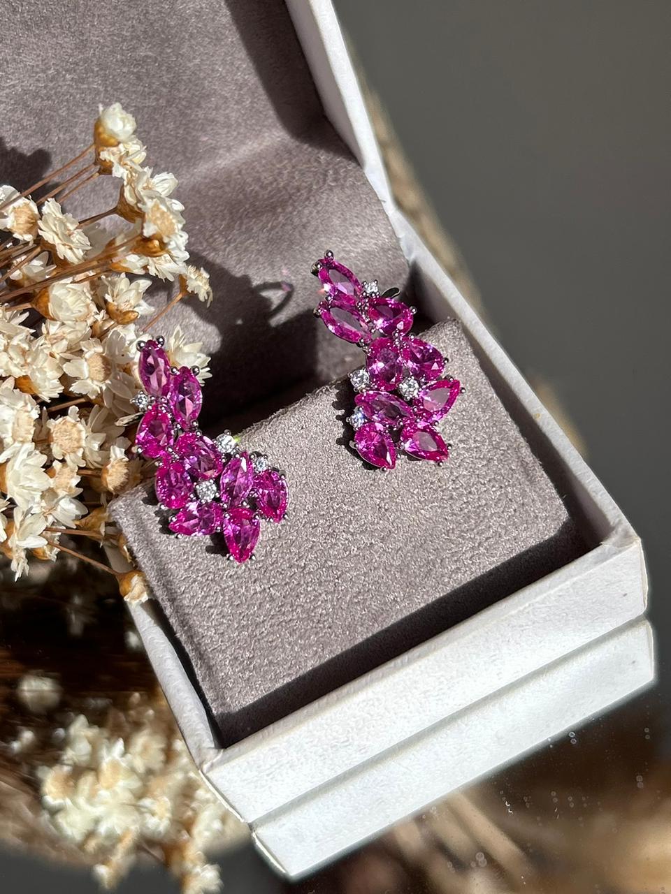 Brinco Earcuff Safira Rosa/pink Prateado