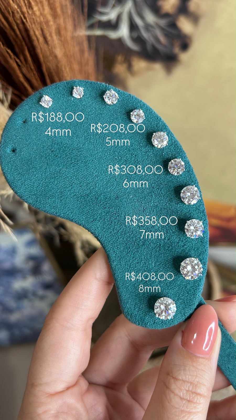 Brinco Solitário Moissanite 6mm 0,8ct