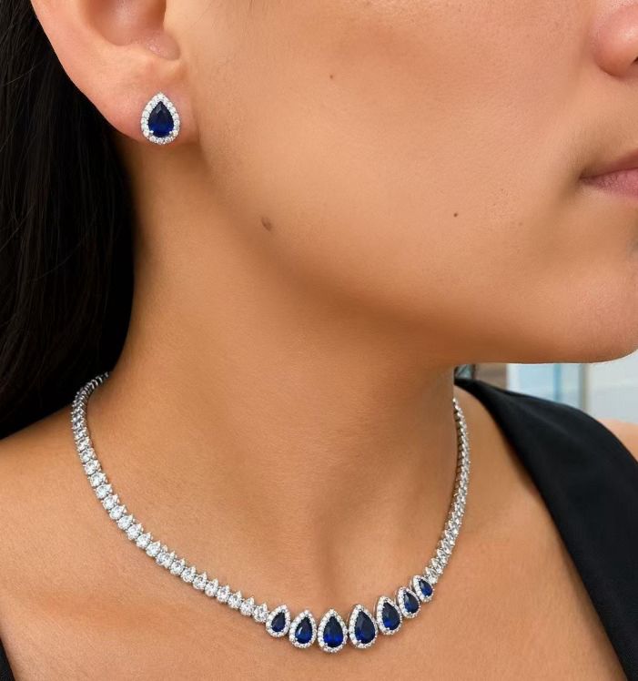 Colar Riviera Gotas Azul Safira
