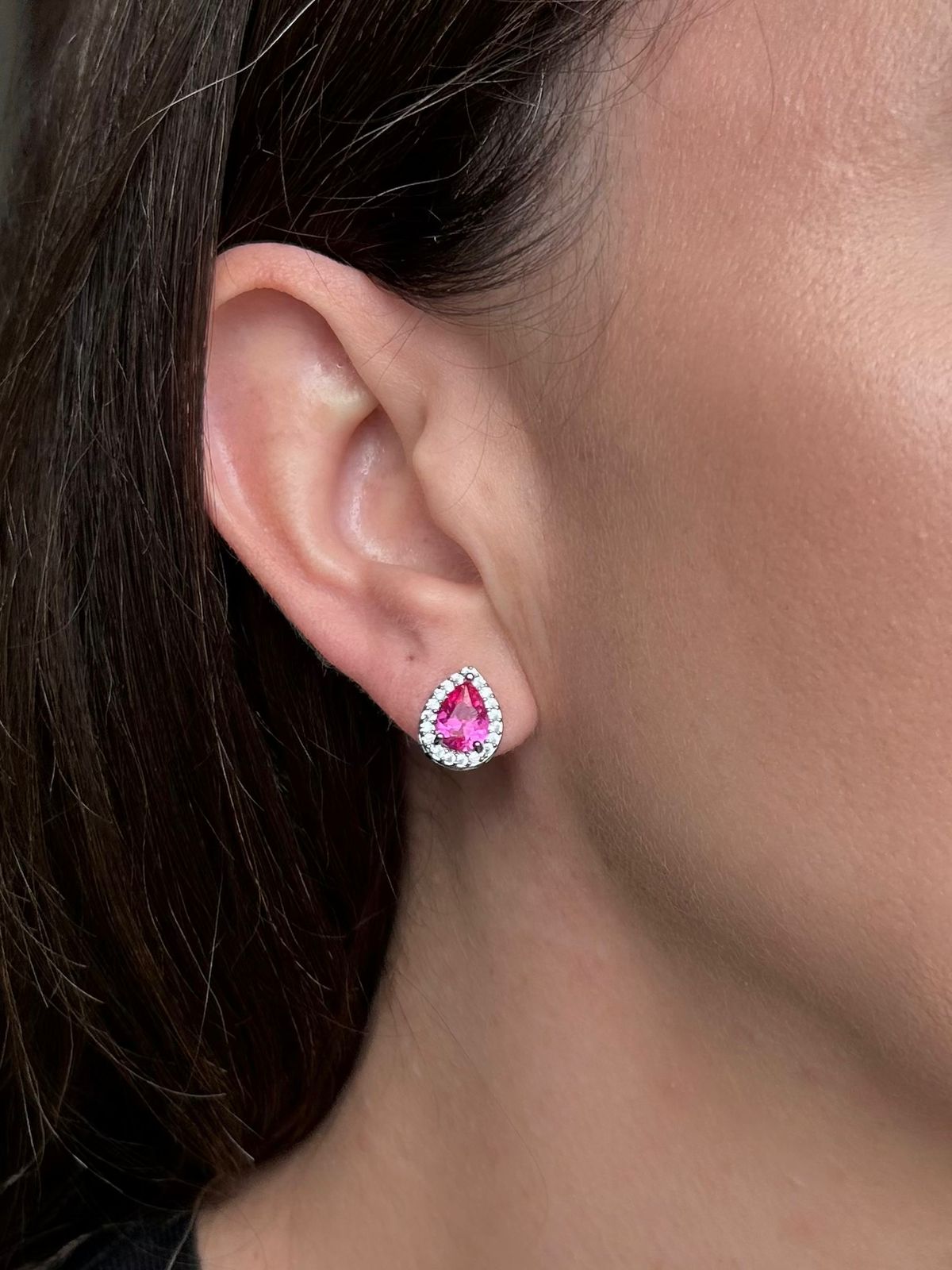 Brinco Gota Safira Rosa/Pink