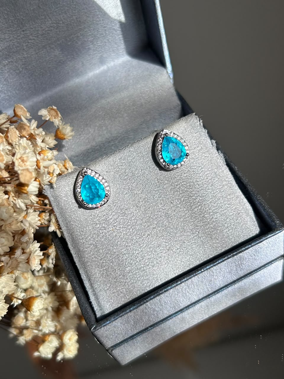 Brinco Gota Turmalina Azul