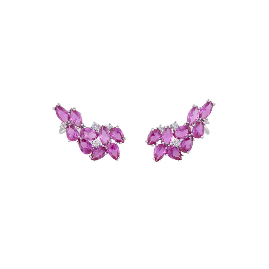 Brinco Earcuff Safira Rosa/pink Prateado