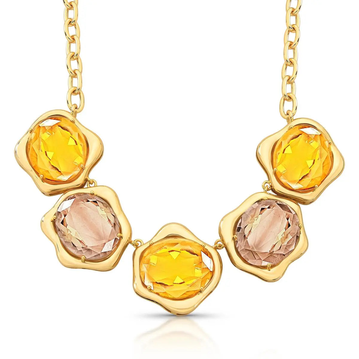 COLAR  CURVO EM CRISTAIS OVAIS AMARELO