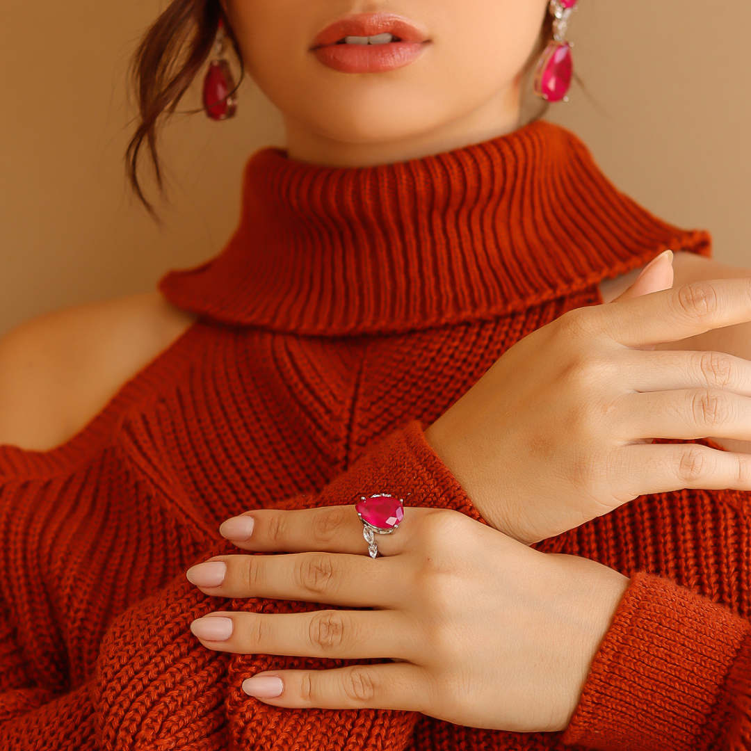 Anel Maxi Gota com Detalhes Pink Fusion
