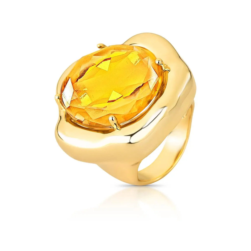 ANEL CURVO COM CRISTAL OVAL AMARELO