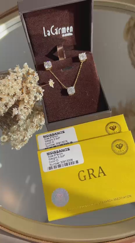 Brinco Glam Moissanite Solitário Quadrado 8.0mm 5.0CT Dourado