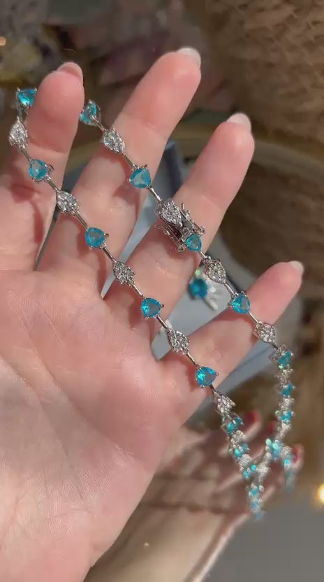 Colar Riviera Pedra Triangular Água Marinha