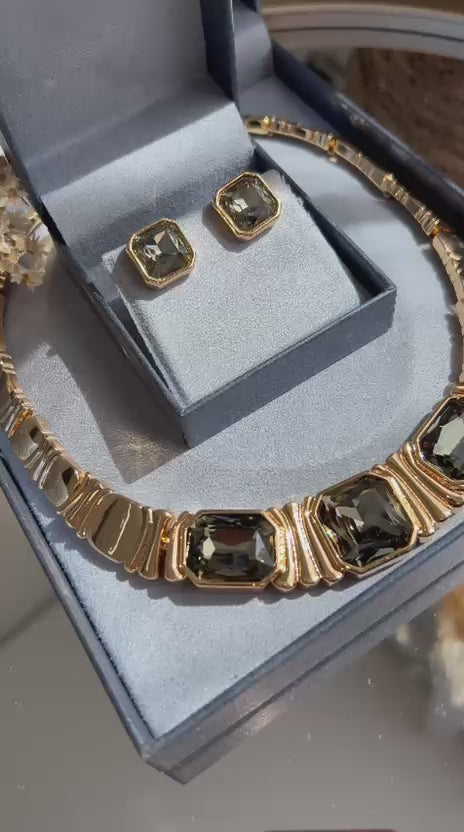 Conjunto Brinco e Colar Aro Pedra Fumê