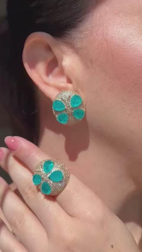 Conjunto Anel e Brinco Libélula Turmalina Azul