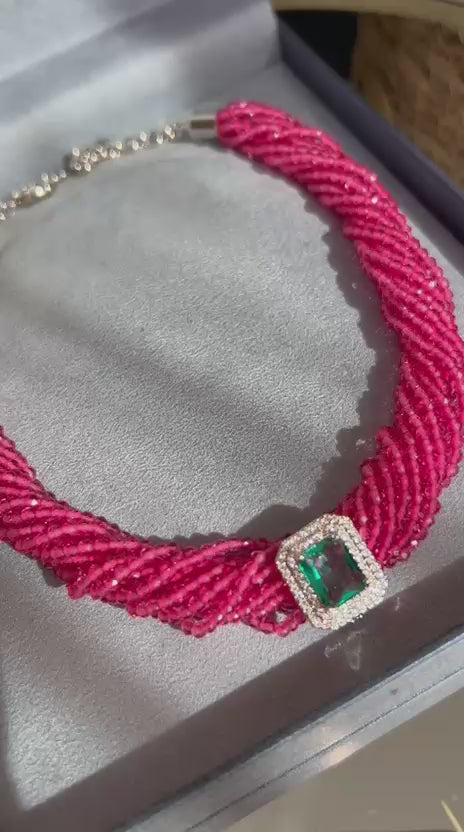 Colar Cristais Pink Pingente Removível Turmalina