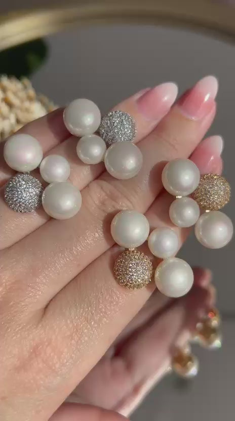 Brinco Pérola e Esfera Cravejada