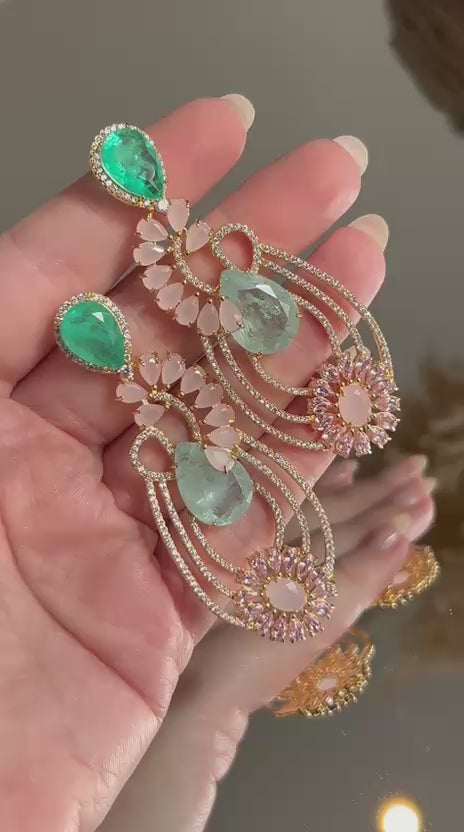 Brinco Caterine Turmalina e Rosa Claro