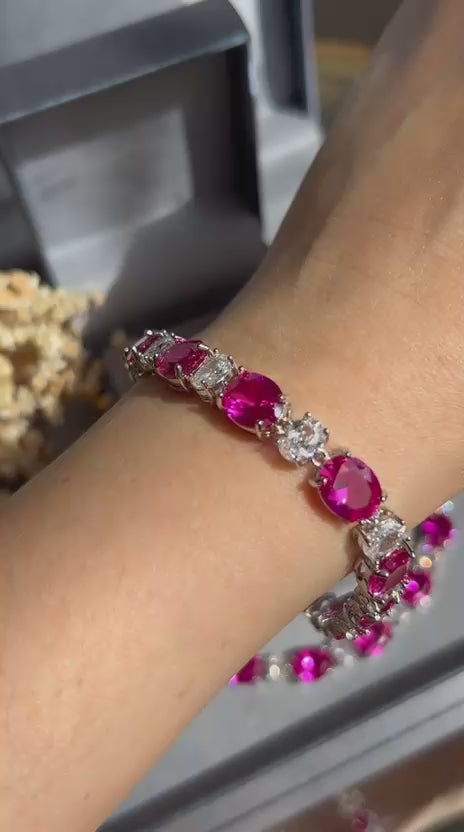 Pulseira Riviera Pedras Ovais Mesclado Safira Rosa/Pink