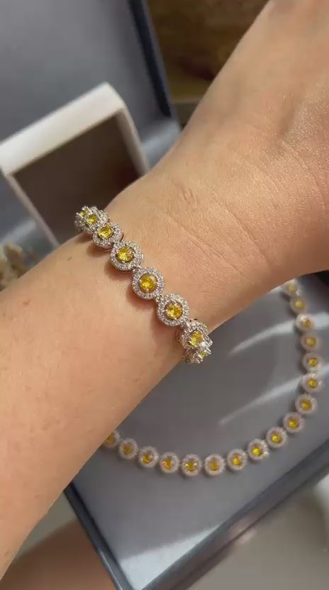 Conjunto Brinco e Colar Riviera Pedras Redondas Fancy Yellow