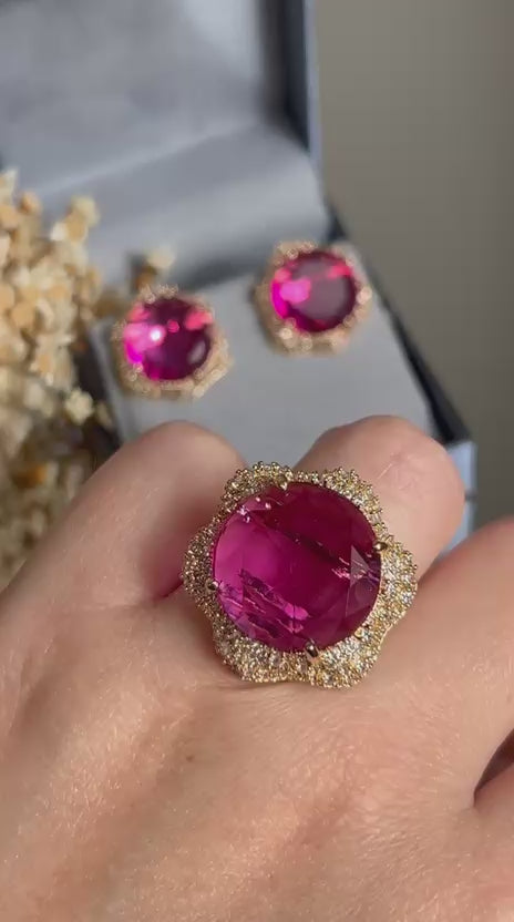 Conjunto Brinco e Anel Ely Pink