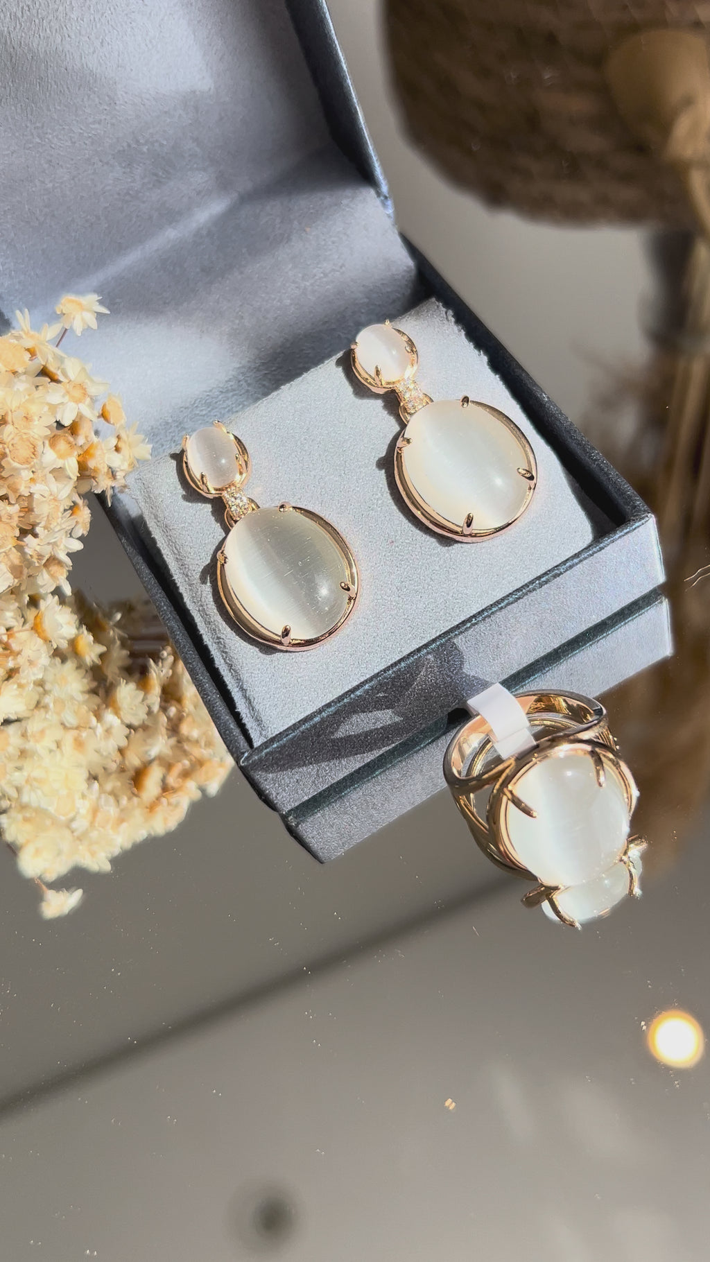 Conjunto Oval Pedra Olho de Gato