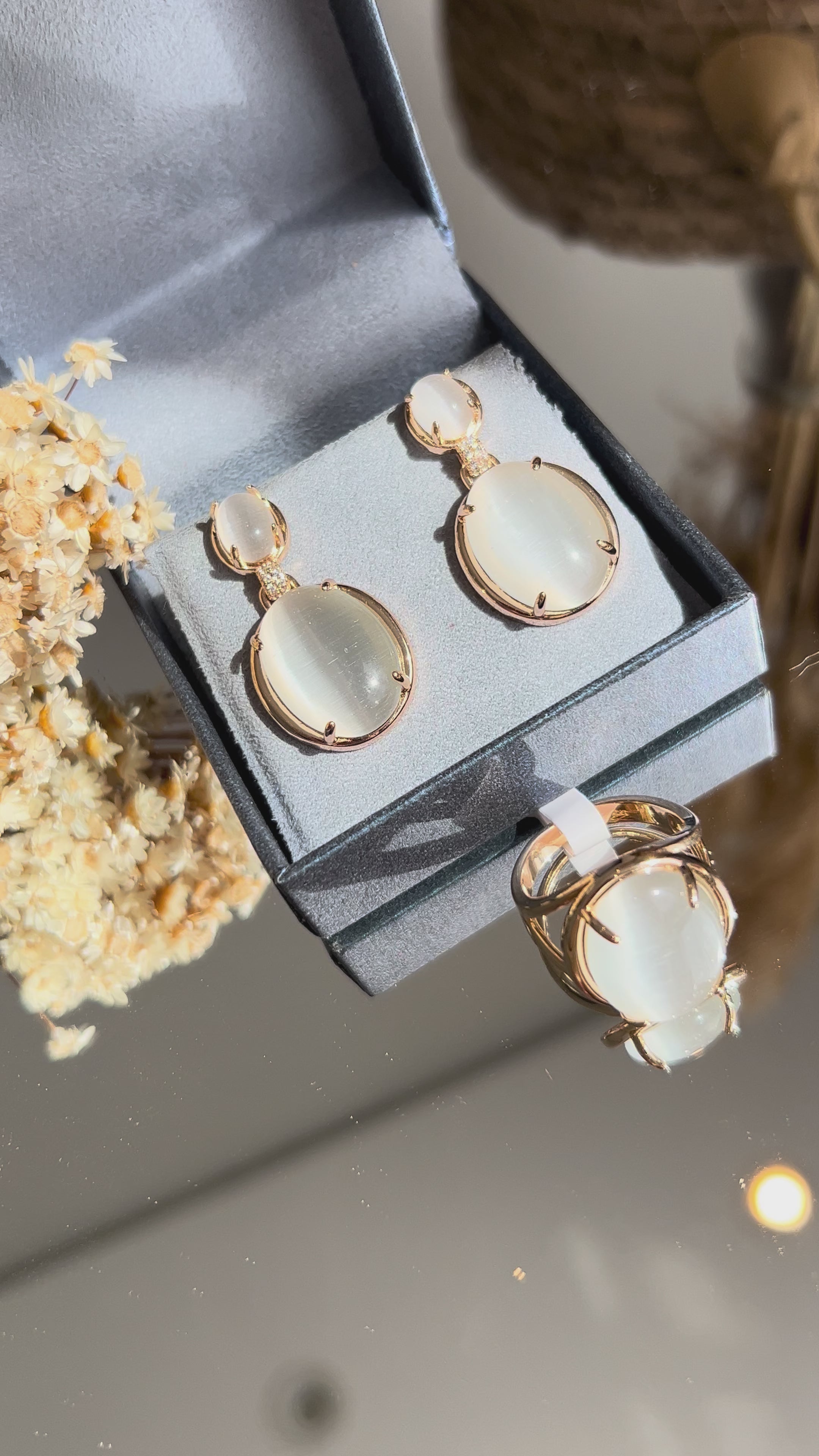 Conjunto Oval Pedra Olho de Gato