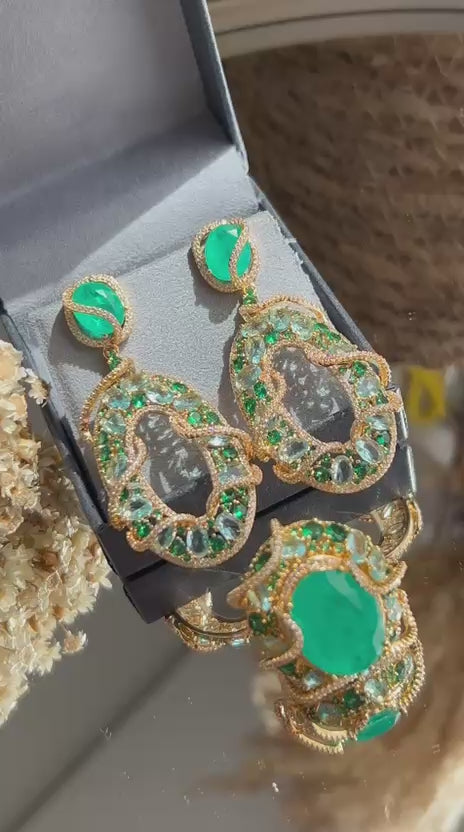 Conjunto Brinco e Anel Detalhes Turmalina