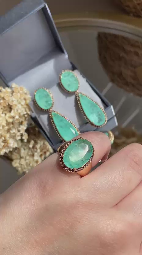 Conjunto Brinco e Anel Turmalina e Marrom