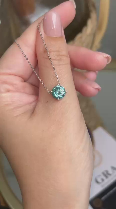 Colar Solitário 8mm 2ct Bluish Green