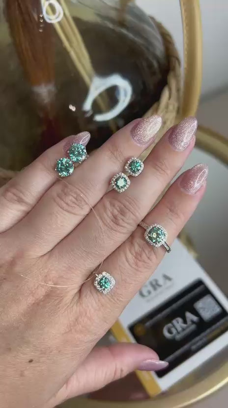 Brinco Solitário Moissanite Bluish Green 6mm 0,8ct