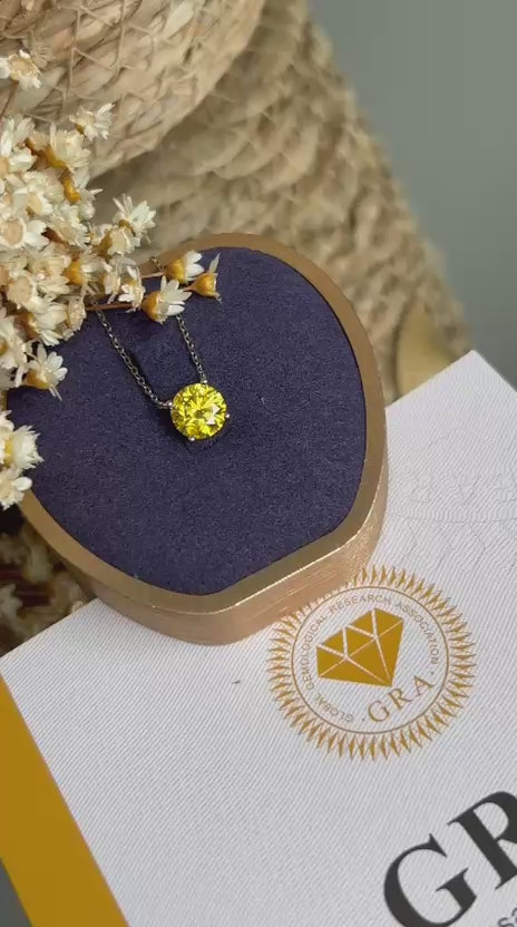 Colar Solitário 8mm 2ct Yellow