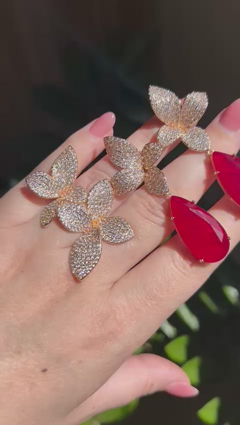 Anel Lirio Duplo Dourado