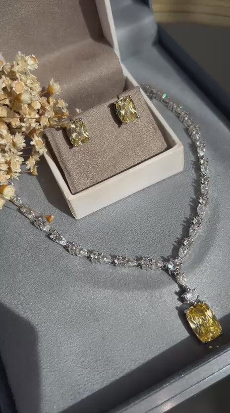 Colar Gravata Pedra Retangular Fancy Yellow