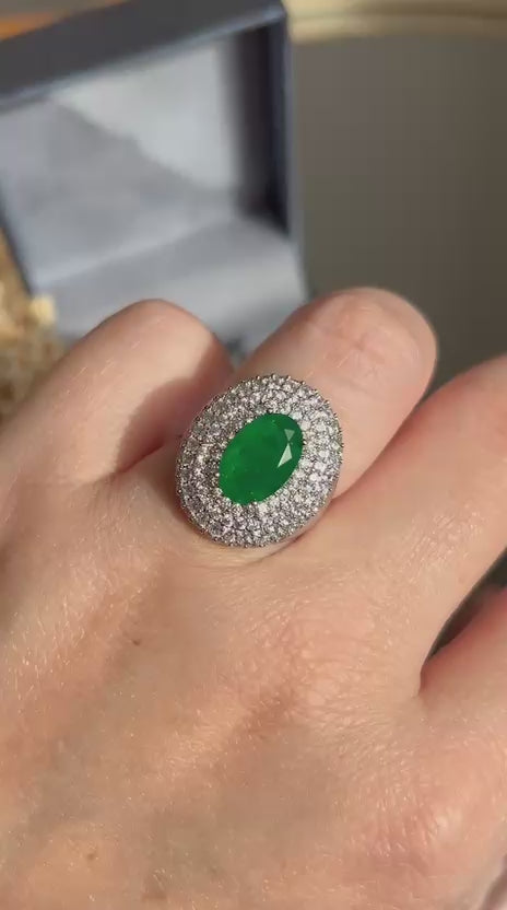 Anel Oval Martina Verde Esmeralda Ajustável