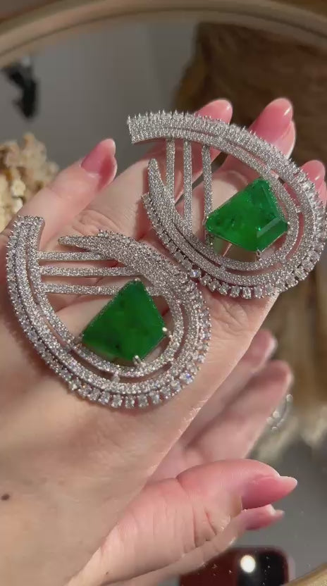 Brinco Argola Frontal Pedra Verde Esmeralda